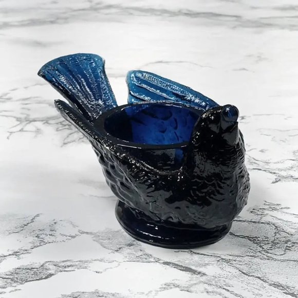 Degenhart Glass Bird & Berry Trinket Paperweight Open Salt Vtg - Picture 2 of 8